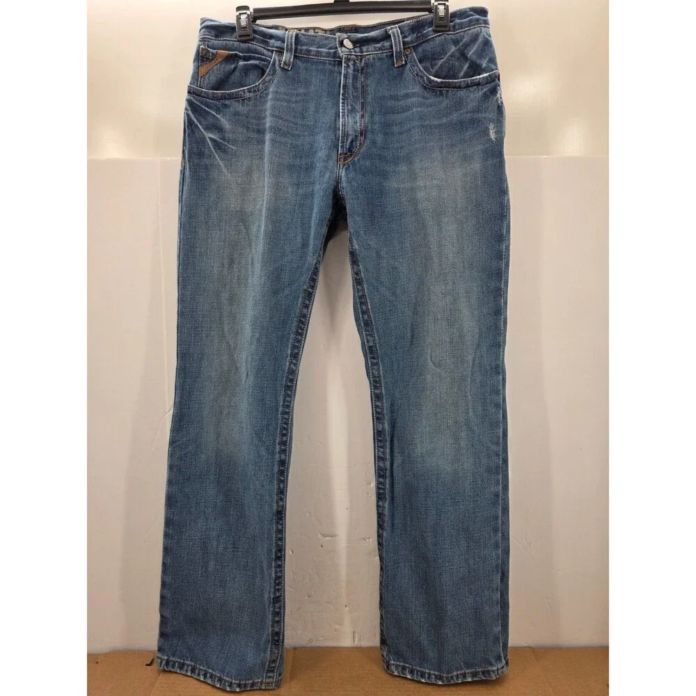 Ariat M4 Low Rise Bootcut Jeans Mens 36x 34 Medium Wash Distressed Cotton Denim